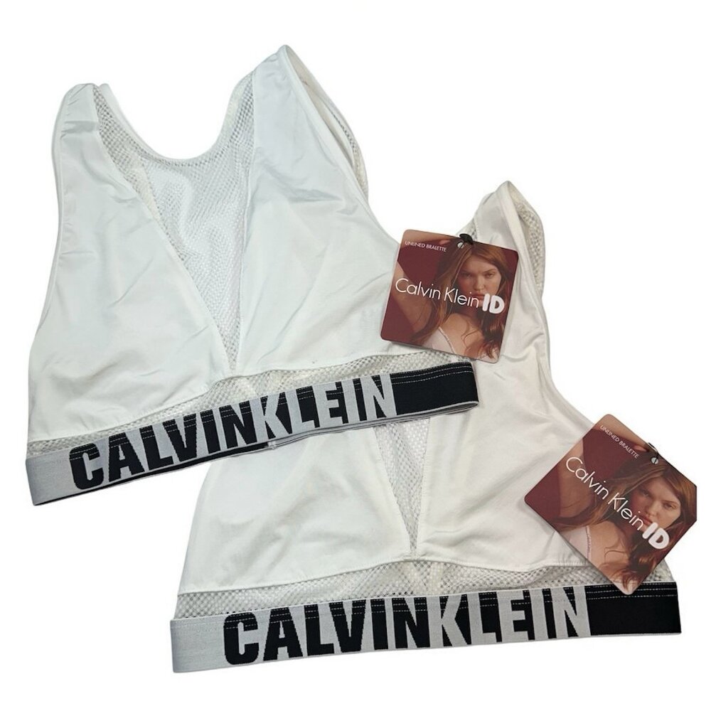 Set Of 2 Calvin Klein Unlined Bralette Mesh White Size Small Petite NWT